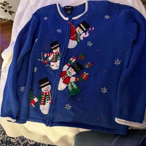 Blue Snowman Cardigan Sweater
